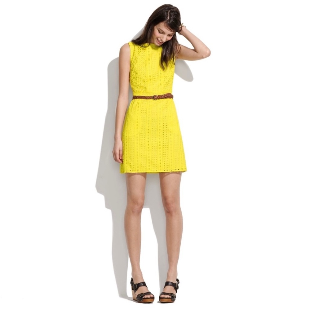 Madewell Yellow Eyelet Sleeveless Dress
